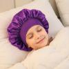 3 PCS Silk Bonnet for Kids, Elastic Kids Bonnet for Sleeping with Wide Band, Kid Silk Bonnets for Girls, Satin Toddler Bonnets for Boys, Girls, Child, Toddler(Purple, Black, Pink) view 4