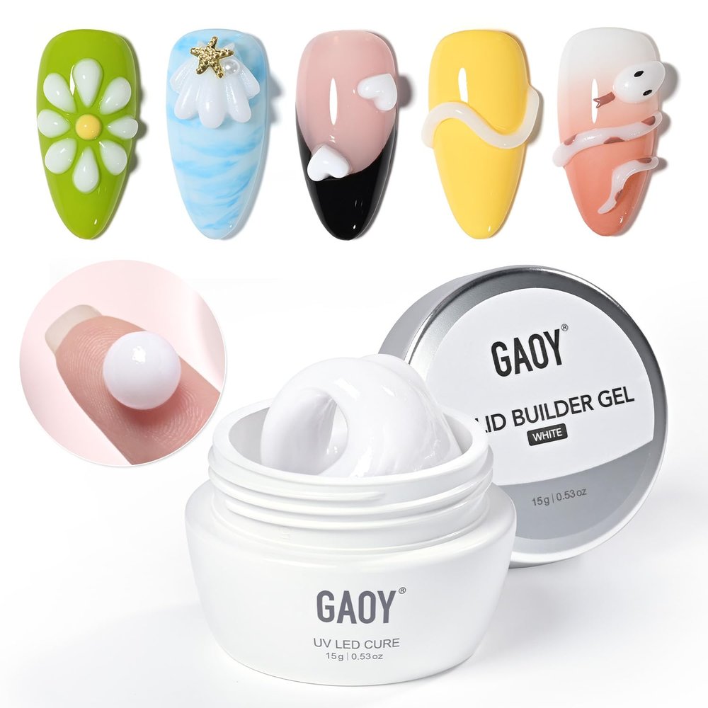GAOY White 3D Sculpting Gel for Nail Art, 15g Solid Builder Gel