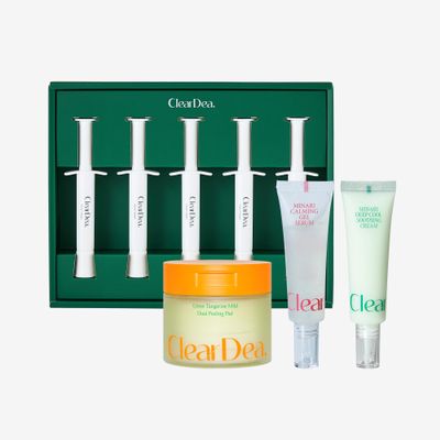 ClearDea Oil-Free Routine 4-Step Skincare Set  Exfoliating Pads, Calming Gel Serum, Soothing Cream & Collagen Ampoule Holiday self-care skincare winter gift bundle
