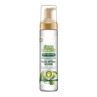 Olive Miracle Non-Flaking Foam Setting Hair Mousse, Long-Lasting Frizz & Shine Control for Curls, Braids, Weaves, Wigs, Waves & Wraps, 8.5 oz