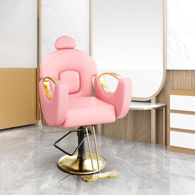 FinerFurnis Hydraulic Reclining Barber Chair for Home & Salon 360 Swivel, Height Adjustable, PU Leather, Heavy Duty Spa & Beauty Equipment, Ideal for Hair Stylists and Barbershops, Pink