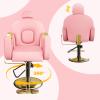 FinerFurnis Hydraulic Reclining Barber Chair for Home & Salon  360 Swivel, Height Adjustable, PU Leather, Heavy Duty Spa & Beauty Equipment, Ideal for Hair Stylists and Barbershops, Pink view 4