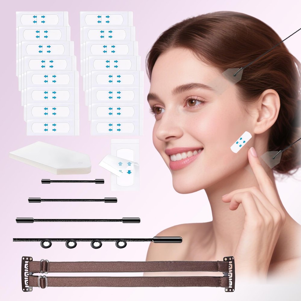 222PCS New Face Lift,Facelift Band,Face/Neck Tapes Lifting Invisible,V FaceLift Invisible Tape,Wrinkle,Jowl,Cord Lifter,Sagging Skin Facial Lifting Stickers (Brown)