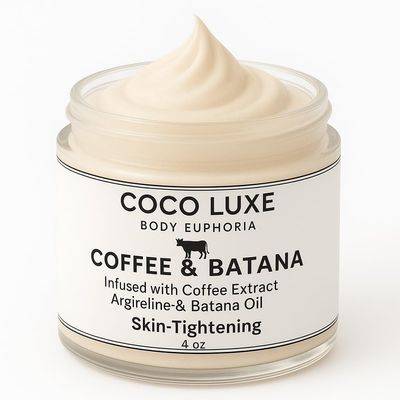 Coco Luxe Body Euphoria Argireline Peptide Tallow Cream Coffee & Batana Skin Tightening Body Butter Firming, Anti-Aging, Cellulite Support, Deep Moisture for Stomach, Thighs & Arms 4 oz
