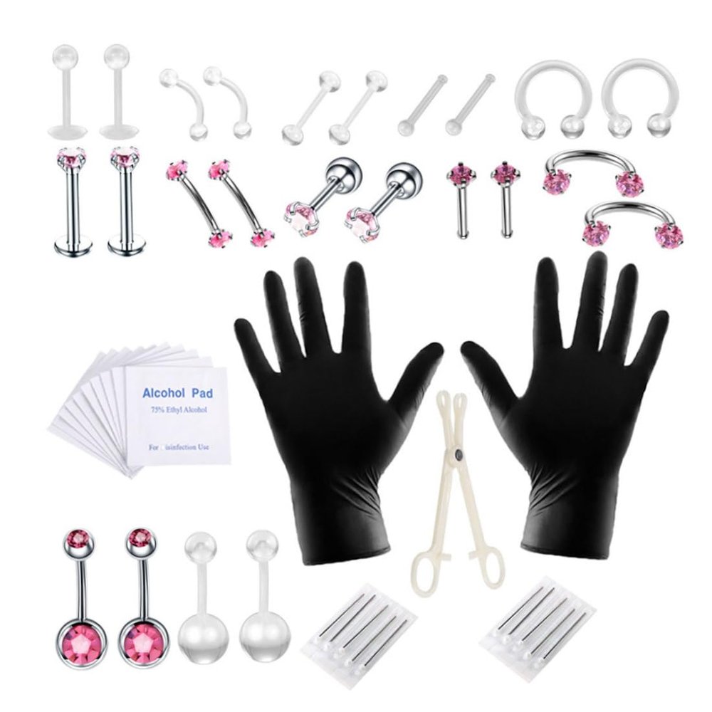AZIDWERYQ Body Piercing Kit Stainless Steel Tongue Rings Belly Button Piercing Jewelry 47PCS