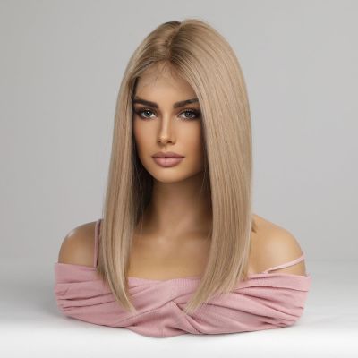 Gucagle Blonde Wigs for Women 13x6 Lace Front Shoulder Length Straight Heat Synthetic Wig Looking 18 Inch Golden Hair for Daily Special Occasions