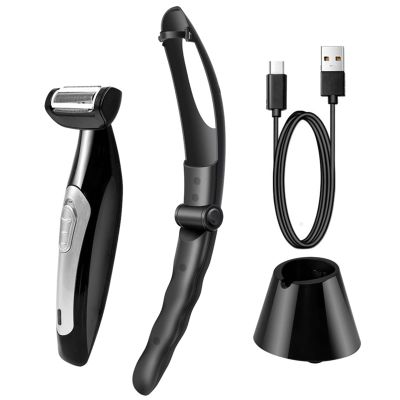 Gucagle Electric Back Hair Trimmer Powerful Men Full Body Hair Shaver Trimmer Detachable Foldable Handle Wet Dry Use Charging Dock Black 19cm