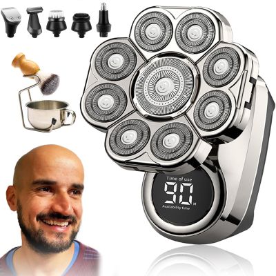 9D Floating Head Shavers for Bald Men, IPX7 Waterproof Wet Dry Shaving, Intelligent LED Display for Men (Silver Set)