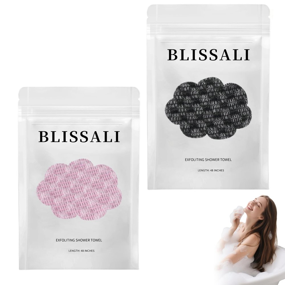 Blissal Exfoliating Shower Towel, 2-in-1 Exfoliating Towel, Premium Scrub Wash Cloth for Body Face, Blissal exfoliating Towels-Body Scrubber with 2 Sides for All Skin Types (Black+Pink)