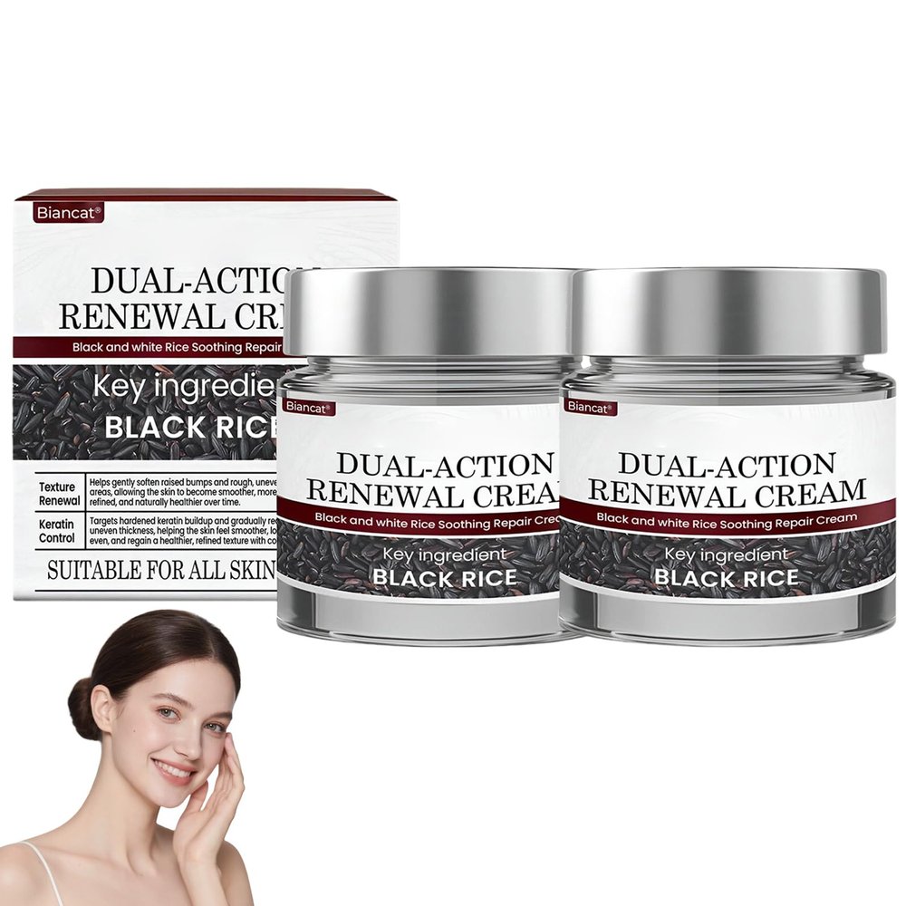 AEEHFENG Dual-Action Renewal Cream, Professional Skin Repair Cream, Black And White Rice Soothing Repair Cream-50g, Anti-Aging, Hydrating, Natural Ingredients for All Skin Types (2 Bottle)
