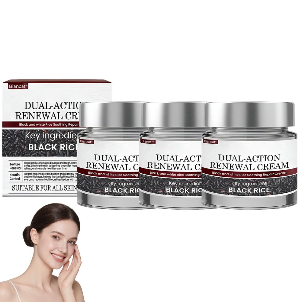AEEHFENG Dual-Action Renewal Cream, Professional Skin Repair Cream, Black And White Rice Soothing Repair Cream-50g, Anti-Aging, Hydrating, Natural Ingredients for All Skin Types (3 Bottle)