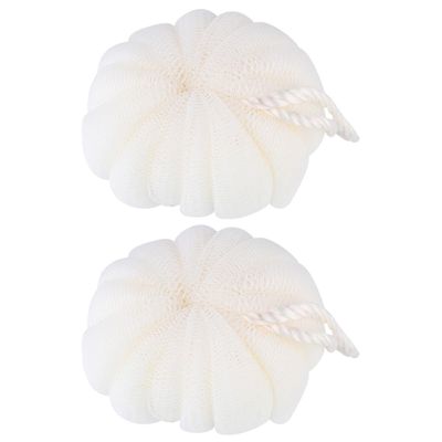 ADOCARN 2pcs Large Petal-Shaped Bath Scrubber Balls Beige PE Material Exfoliating Shower Sponge Mesh Nets for Men and Women Relaxing Body Wash