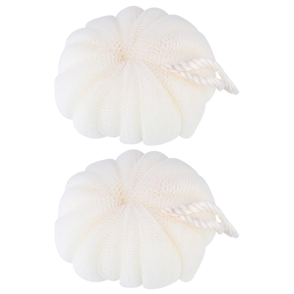 ADOCARN 2pcs Large Petal-Shaped Bath Scrubber Balls Beige PE Material Exfoliating Shower Sponge Mesh Nets for Men and Women Relaxing Body Wash