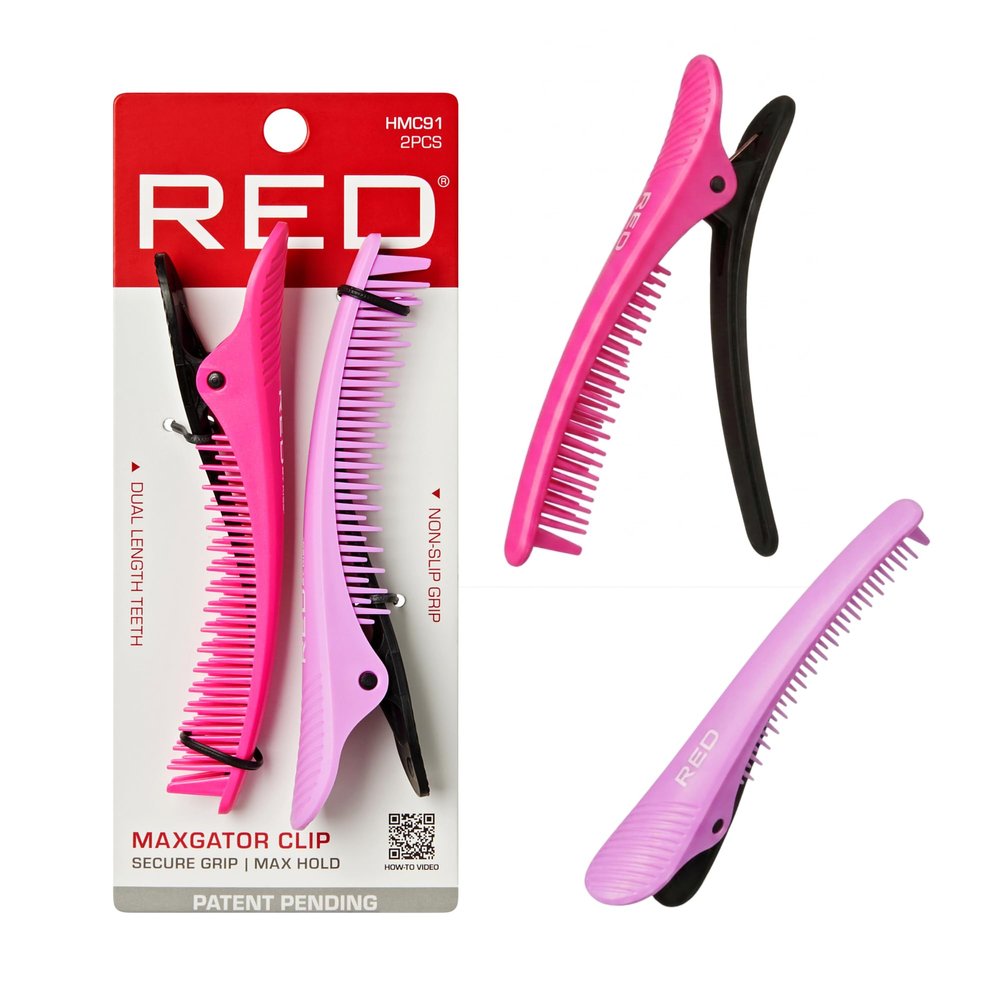 RED by Kiss Maxgator Hair Clips for Styling Thick Hair, Non Slip Grip with Dual Length Teeth, Secure Dent Free Hold, 2 Pack Hair Sectioning Clips