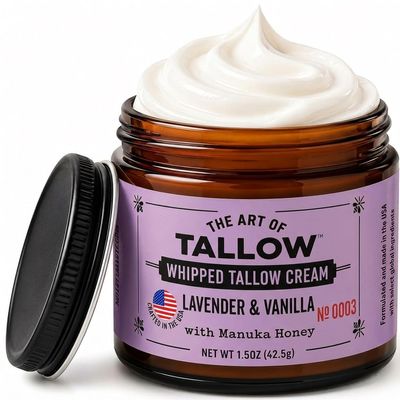 The Art of Tallow Face Moisturizer Lavender Vanilla Grass-Fed & Finished Beef Tallow for Skin, Whipped Tallow Cream with Manuka Honey & Organic Jojoba Oil, Sensitive Skin, Made in USA, 1.5 oz