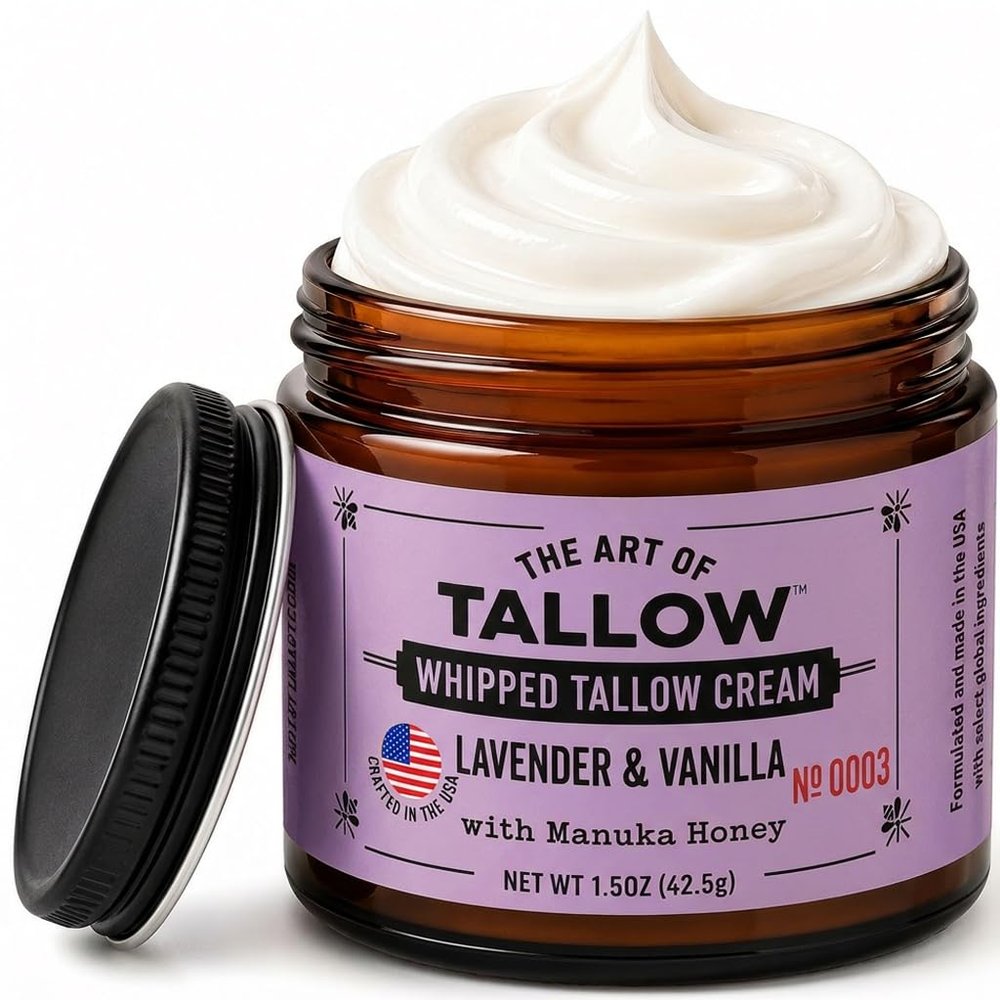 The Art of Tallow Face Moisturizer Lavender Vanilla Grass-Fed & Finished Beef Tallow for Skin, Whipped Tallow Cream with Manuka Honey & Organic Jojoba Oil, Sensitive Skin, Made in USA, 1.5 oz