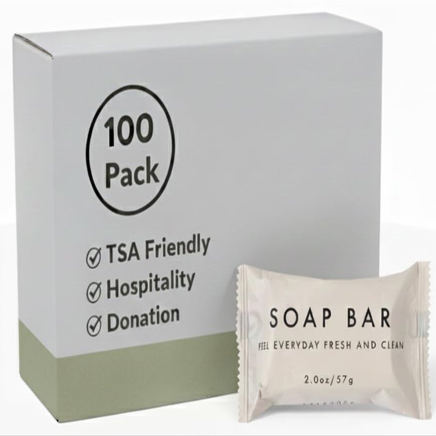 100 pack 2 oz Bar Soap for Travel, Homeless Shelter,Charity Drive, Disaster Relief Supplies (100 bulk pack 0.5 ounces each)