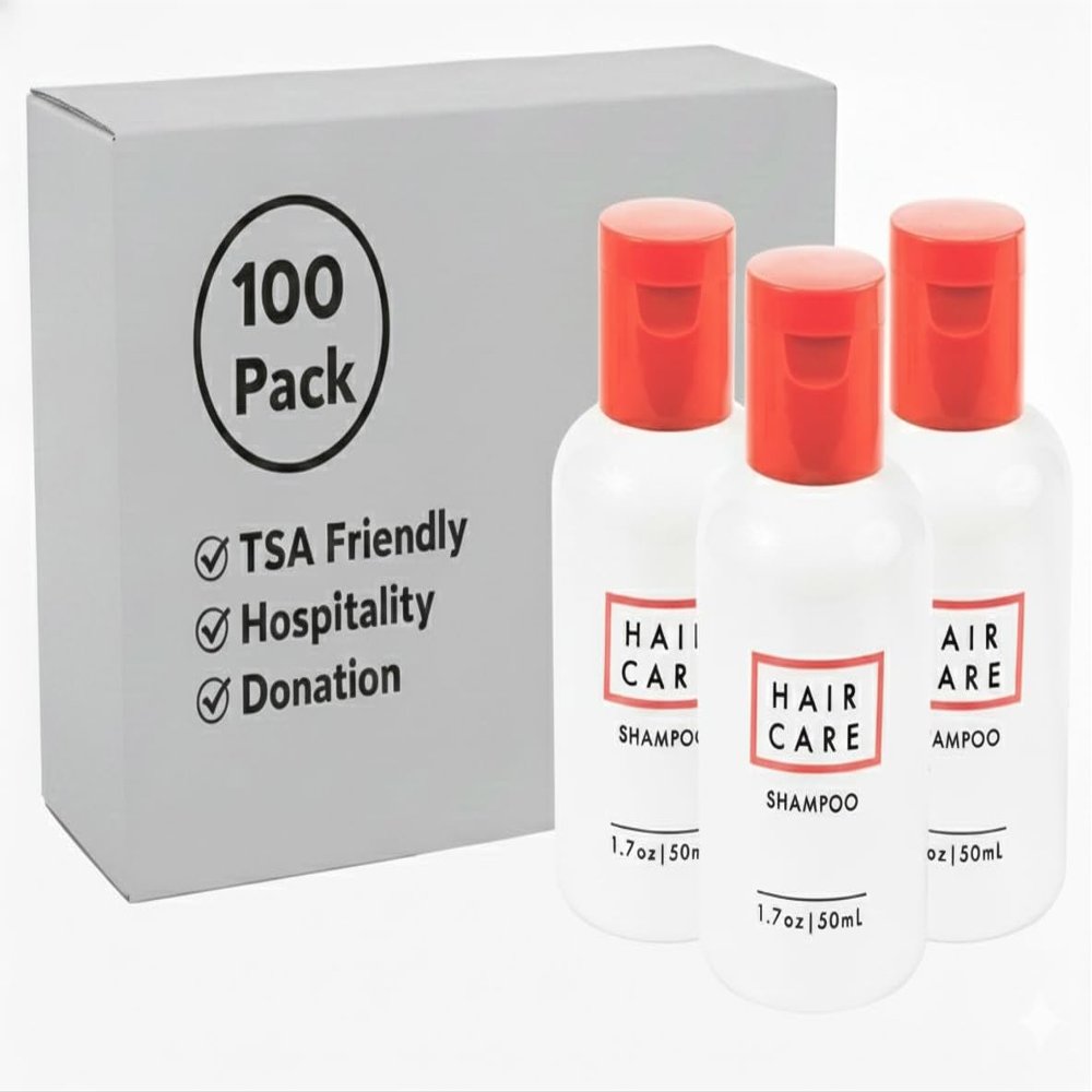 100 pack 1.7 oz Shampoo Travel Size for Hospitality, Hotel, Donation, Home less,Charity (100 bottles 1.7 ounces each)