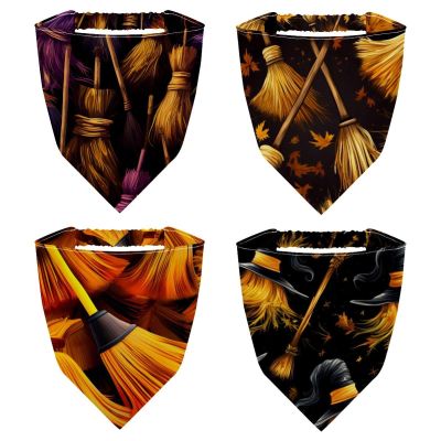 RODAILYCAY 4 PCS Hair Scarfs, Elastic Hair Scarf Headband, Halloween Broom Triangle Kerchief, Head Hairband Bandanas