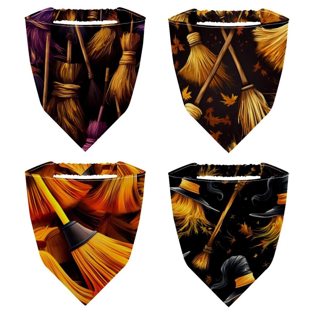 RODAILYCAY 4 PCS Hair Scarfs, Elastic Hair Scarf Headband, Halloween Broom Triangle Kerchief, Head Hairband Bandanas