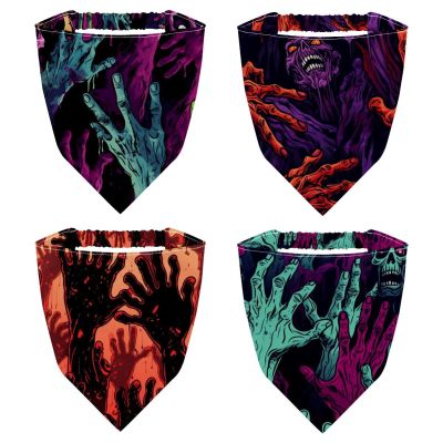 RODAILYCAY 4 Pieces Hair Scarfs Headband, Halloween Zombie Hand Triangle Head Scarves, Non Slip Hair Bandanas, Head Kerchief for Women Girls