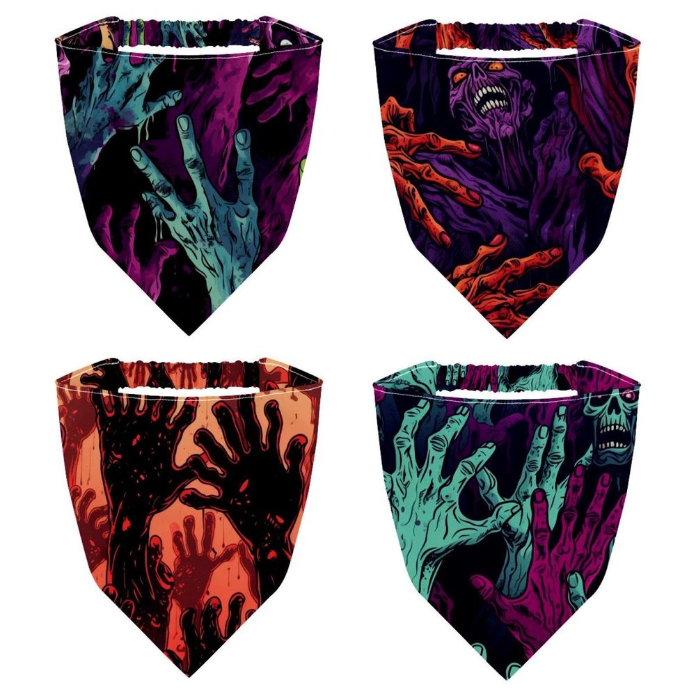 RODAILYCAY 4 Pieces Hair Scarfs Headband, Halloween Zombie Hand Triangle Head Scarves, Non Slip Hair Bandanas, Head Kerchief for Women Girls