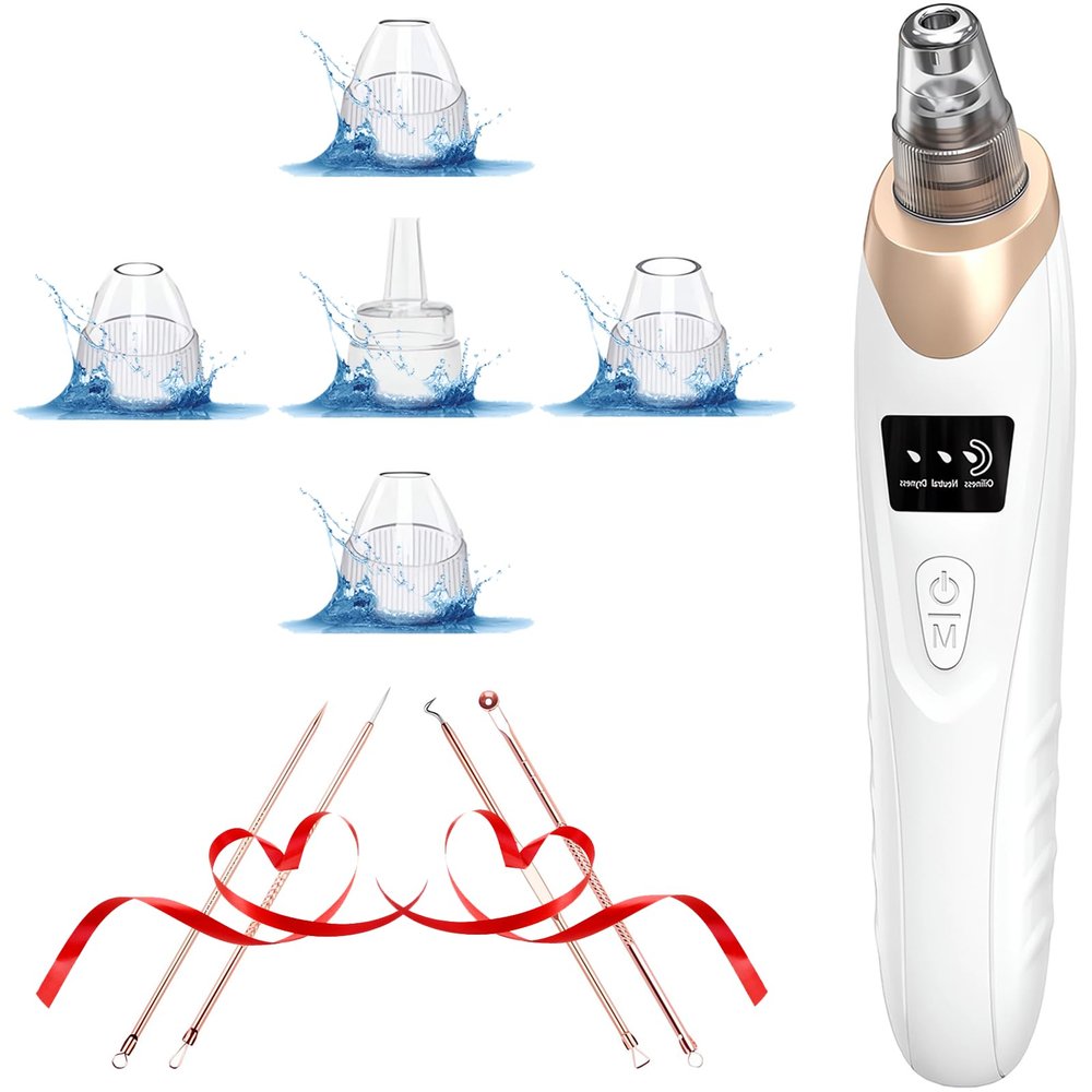 Blackhead Remover Pore Vacuum Kit -Blackhead Extractor Tool with 3 Adjustable Suction Levels, 5 Probes, USB Rechargeable, Suitable for Women and Men(White)