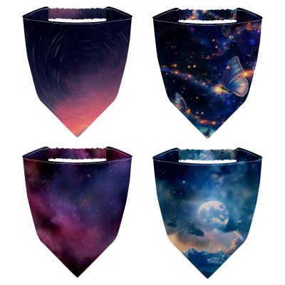 RODAILYCAY 4 Pieces Hair Scarf, Chiffon Head Kerchief, Starry Night Sky Non Slip Triangle Headband Bandana for Women Girls