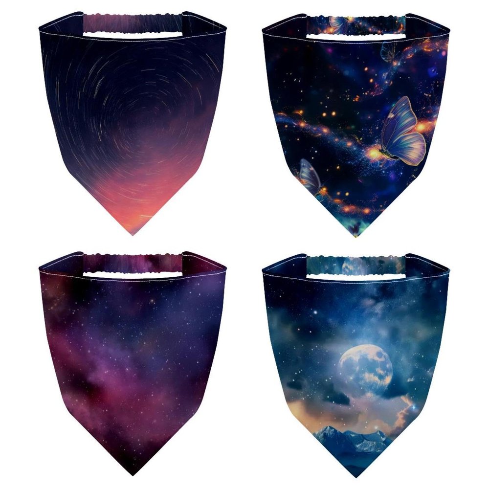 RODAILYCAY 4 Pieces Hair Scarf, Chiffon Head Kerchief, Starry Night Sky Non Slip Triangle Headband Bandana for Women Girls