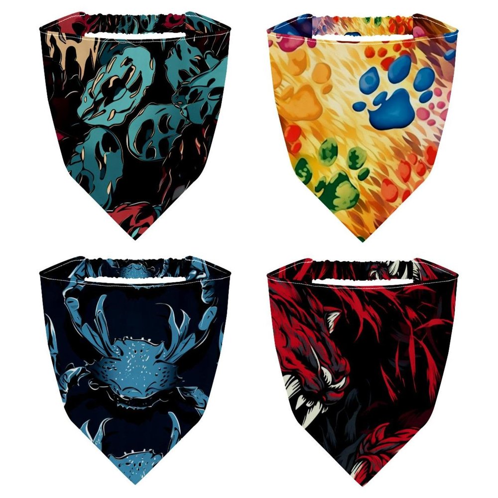 RODAILYCAY 4 Packs Hair Scarfs, Elastic Hair Scarf Headband, Abstract Dog Cat Paw Prints Triangle Kerchief, Head Hairband Bandanas