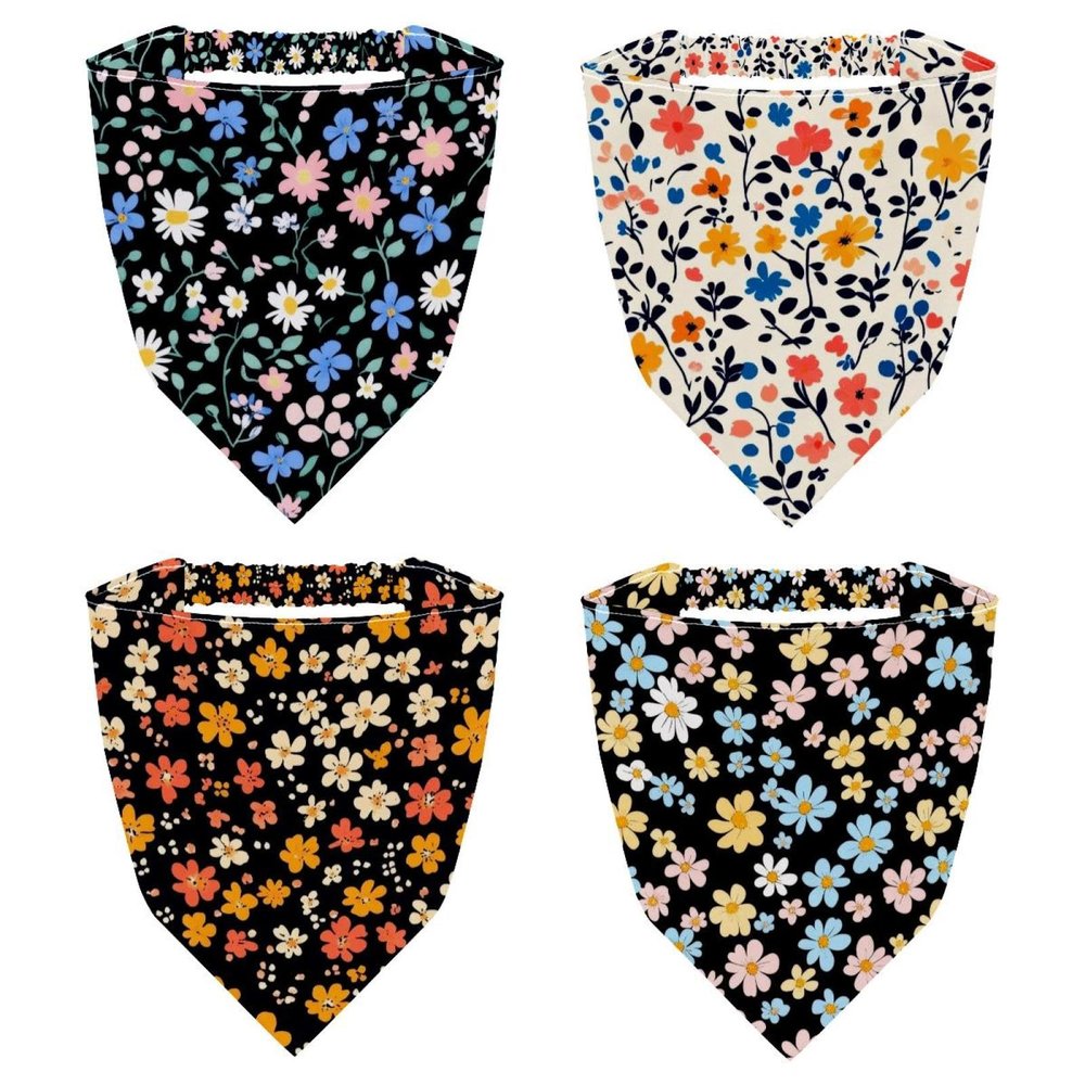 RODAILYCAY 4 Packs Hair Scarfs Headband, Triangle Head Scarves, Little Flower Pattern Non Slip Hairband Bandanas, Head Kerchief for Women Girls