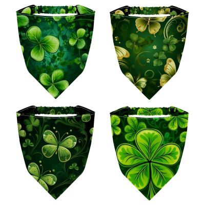RODAILYCAY Happy St Patrick's Day Four Leaf Clover 4 Pieces Hair Scarf, Chiffon Bandanas Kerchief, Non Slip Triangle Headband Bandana for Women Girls