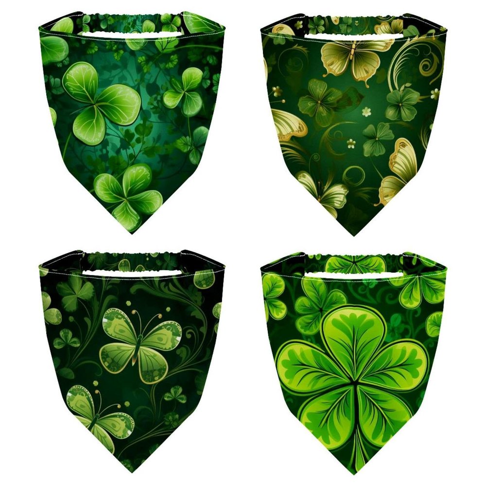 RODAILYCAY Happy St Patrick's Day Four Leaf Clover 4 Pieces Hair Scarf, Chiffon Bandanas Kerchief, Non Slip Triangle Headband Bandana for Women Girls