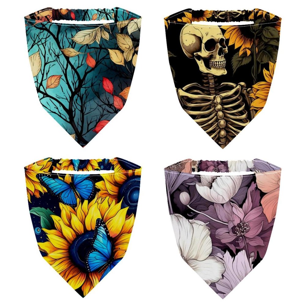 RODAILYCAY 4 Pieces Hair Scarfs Headband, Starry Sky Sunflower Butterfly Triangle Head Scarves, Non Slip Hair Bandanas, Head Kerchief for Women Girls
