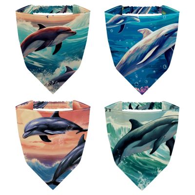 RODAILYCAY 4 Pack Hair Scarfs, Elastic Hair Scarf Headband, Dolphin Triangle Kerchief, Non Slip Head Hairband Bandanas