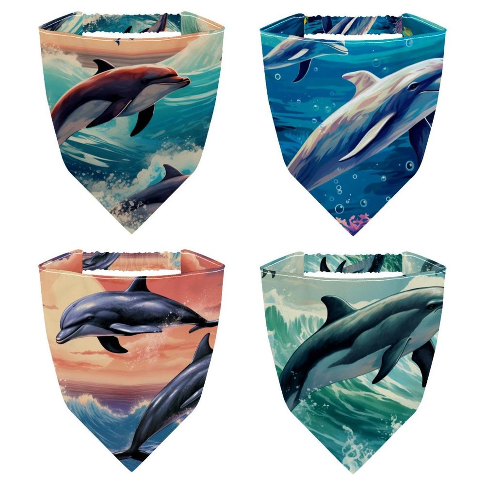 RODAILYCAY 4 Pack Hair Scarfs, Elastic Hair Scarf Headband, Dolphin Triangle Kerchief, Non Slip Head Hairband Bandanas