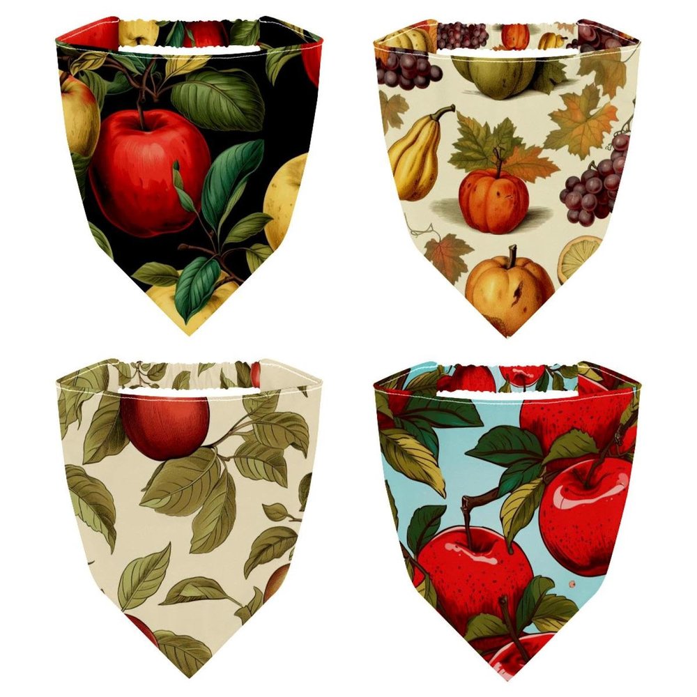 RODAILYCAY Happy Thanksgiving Red Fruit 4 Pack Triangle Head Scarf, Chiffon Hair Bandanas Kerchief, Elastic Hair Scarf Bandanas for Women Girls