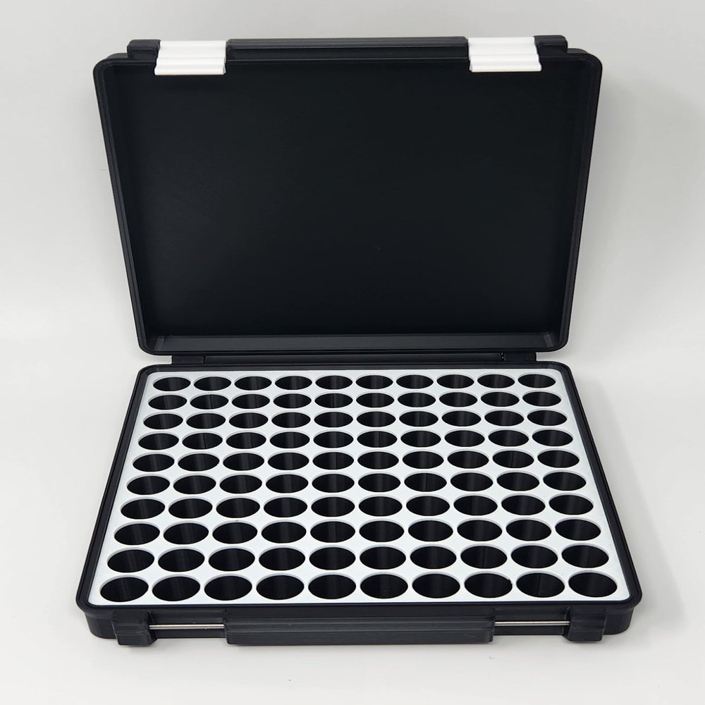 3D Printed - 3ml Vial Storage Case - Freezer Safe Hard Shell Peptide Case for Home, Fridge, Travel (Black/White, 100 3ml Vials)