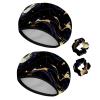 2 PCS Elastic Shower Cap Waterproof Reusable Hair Bath Cap for Women Ladies Girls, Black Marble Abstract Art view 1
