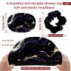 2 PCS Elastic Shower Cap Waterproof Reusable Hair Bath Cap for Women Ladies Girls, Black Marble Abstract Art view 3