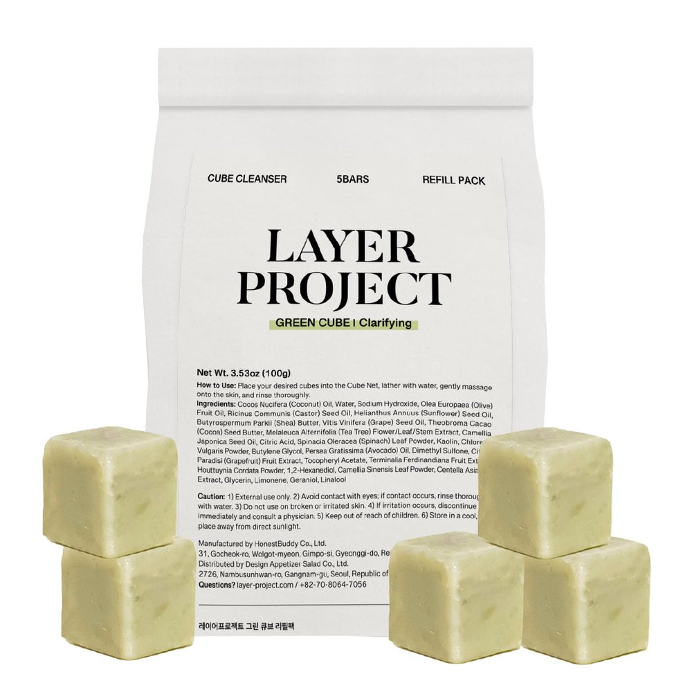 LAYER PROJECT Clarifying Bar Soap Refill Gentle Cleansing for Oily & Acne-prone Skin Korean Skincare, Plant-based, Sulfate-free For Men & Women I 3.53oz (5 Bars)