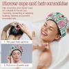 2 PCS Elastic Shower Cap Waterproof Reusable Hair Bath Cap for Women Ladies Girls, Grass and Flowers view 2