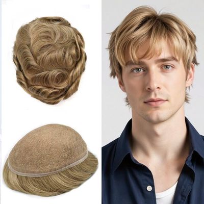 ApexToupees Toupee for Men Hair Systems Full French Lace Hairpiece for Mens Toupee Real Human Hair Replacement System Full Lace Mens Hairpieces 6X8-80% light density #20 light ash blonde