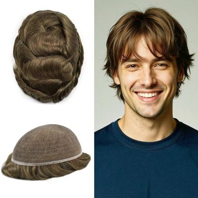 ApexToupees Toupee for Men Hair Systems Full French Lace Hairpiece for Mens Toupee Real Human Hair Replacement System Full Lace Mens Hairpieces 7X9-100% density #6 Light Brown
