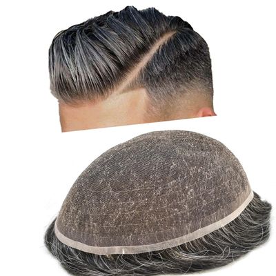 ApexToupees Toupee for Men Hair Systems Full French Lace Hairpiece for Mens Toupee Real Human Hair Replacement System Full Lace Mens Hairpieces 6X8-120% density #1B30 Off Black+30% Gray