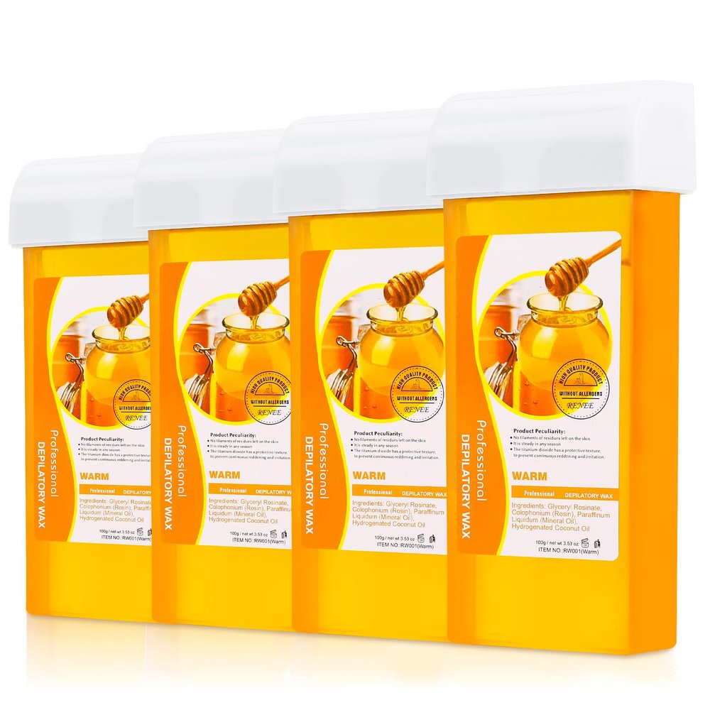 Roll on Wax Refill: 4 Honey Wax Roller Refill - At-Home Hair Removal Cartridge for Body Legs Arms (100g/3.53oz, 4 Pack)