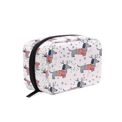 Bolaz Women's Cosmetic Bag-Dachshund Snow PatternMakeup Bag for Travel Cosmetic Pouch Brush Bag
