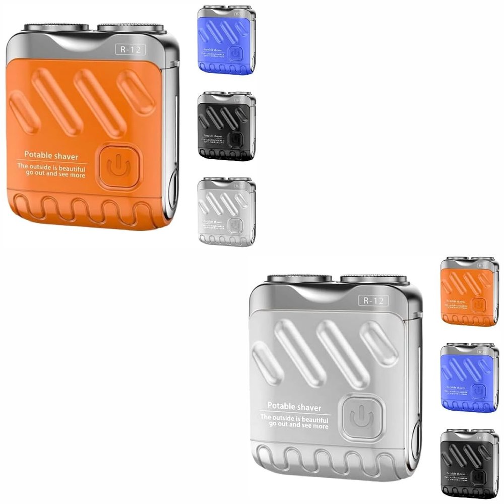 2PCS Portable Rotary Dual Ring Electric Shaver, Premium One-Button Long Lasting Mini Rotary Dual Ring Electric Razor for Men, Compact Travel Razor for Men, Waterproof, One-Button (Orange + Silver)