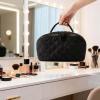 FSXZA Travel Sized Makeup Bag for Woman, Wide Opening Lay-Flat Water-Resistant Cosmetic Case, Organizer for Toiletries & Brushes Large Capacity with Compartments (Green) view 2