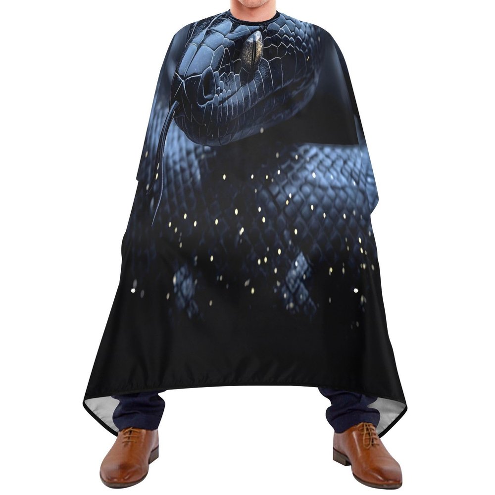 Qilmy Black Snake Hair Cutting Cape for Men, Waterproof Barber Cape for Salon Haircut Styling Coloring Adjustable Neckline, Professional Beard Shaving Bib